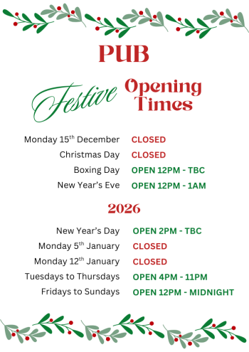 Pub Christmas Opening Times 2025-2026